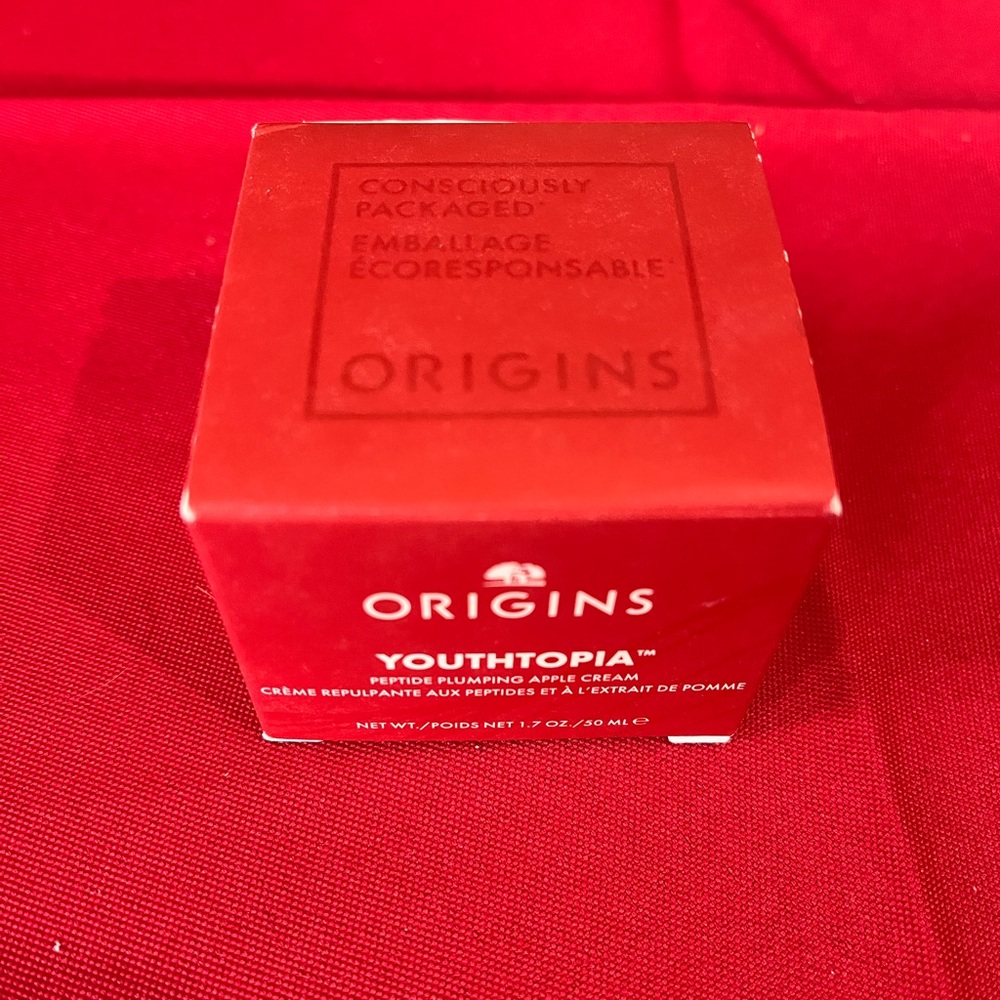 Origins Youthtopia Peptide Cream in Bold Red Packaging